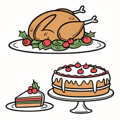 Festive Roast Turkey and Layered Cake holiday food