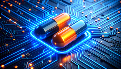 Glowing holographic sphere with AI text at center and digital lines