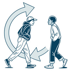 Two people interacting with circular arrows interaction