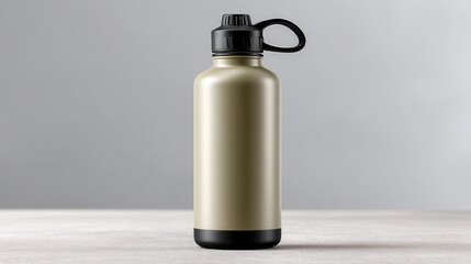 Sleek gold stainless steel water bottle with a black cap, perfect for hydration on-the-go.