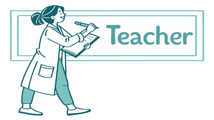 Fototapeta premium Line Art Cheerful Teacher Writing Illustration Holding Book Education Design