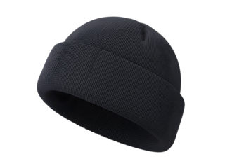 Dark knitted beanie with folded brim isolated on a transparent background fabric