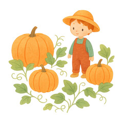 PNG Child with pumpkins and vines