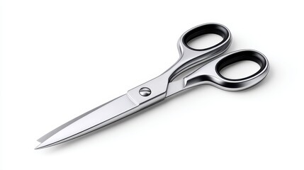 Obraz premium Close-up of a sleek pair of stainless steel scissors on a white background.