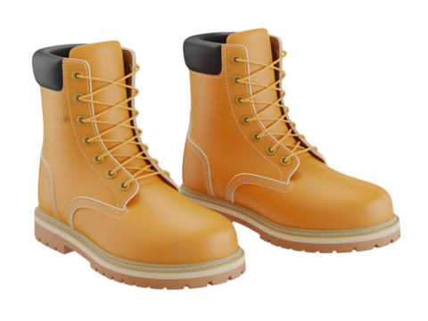Orange Timber Work Boots With Laces isolated on a transparent background footwear