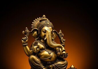 Detailed Close-up of a Golden Ganesha Statue. Generative Ai