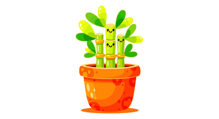 Obraz premium Cartoon lucky bamboo plants in pot with smiling faces