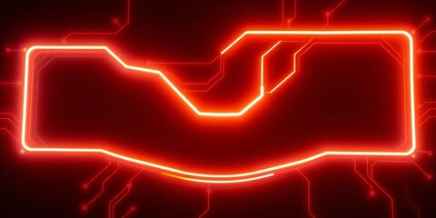 Glowing neon question mark formed by circuit board lines on dark background,  neon,  glowing