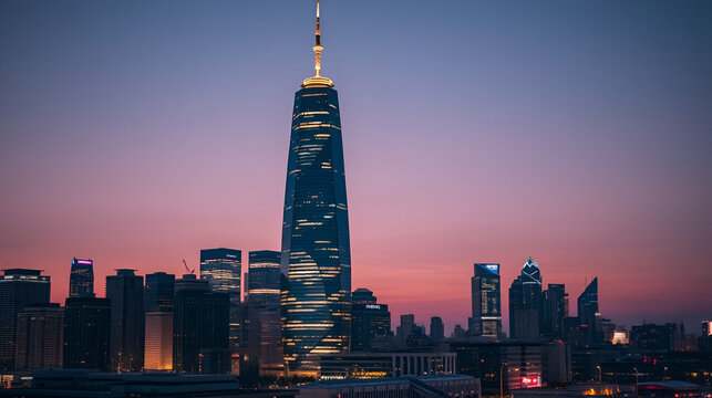 Evening single skyscraper