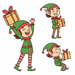 Cheerful elves with gifts christmas present