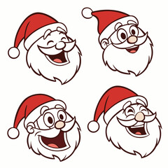Cheerful santa claus faces happy christmas characters
