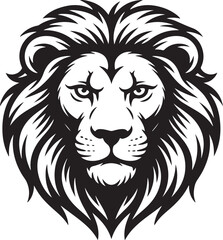 Fototapeta premium Black and white stylized lion head with a detailed mane and a serious expression face animal