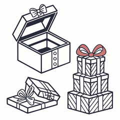 Open gift box stacked presents ribbon bow vector