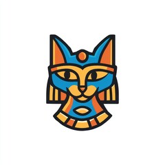 Fototapeta premium Stylized Egyptian cat goddess, vibrant colors, symmetrical design, simple, bold lines
