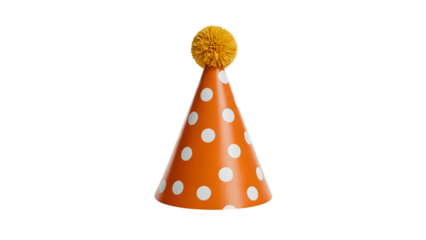 Festive orange party hat with white polka dots ready for a celebration moment