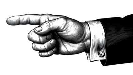 Pointing hand with elegant suit cuff conveys direction and decision making