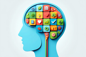 human head with social network icons