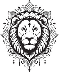 Intricate Mandala Lion Head Design With Decorative Ornate Elements vector illustration