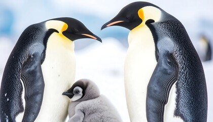 Fototapeta premium Emperor penguins and chick