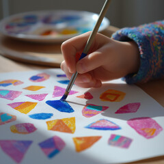 child draws paints on a canvas