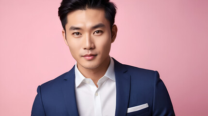 Love confession. Valentine's day greeting from man or for man: stunning striking image of loving asian young man. Commercial promotion layout. Romantic ad campaign. Valentine's surprise.