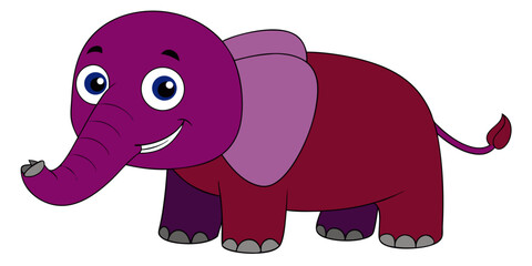 Obraz premium Funny cute elephant cartoon isolated clip art in red purple color in white background vector illustration.