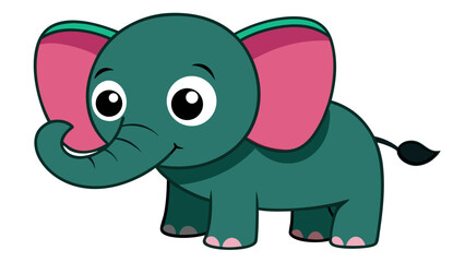 Fototapeta premium Funny cute elephant cartoon isolated clip art in green pink color in white background vector illustration.