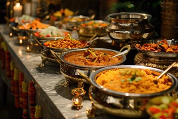 Premium Quality Visual of Traditional Indian Wedding Buffet with Delicious Cuisine