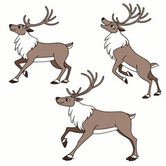 Brown reindeer standing running jumping cartoon white