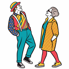 Cheerful couple pop art style woman grandparents