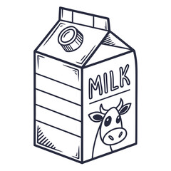 Hand drawn milk carton with cow illustration dairy
