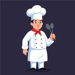 Cartoon Illustration of a Male Chef Holding Spoons