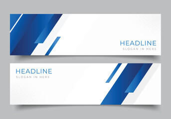 set of modern blue geometric diagonal banner for presentation or business template horizontal background