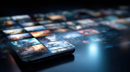 Engaging Smartphone Display Showcasing a Collection of Vibrant Images on a Dark Surface During Evening Hours