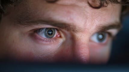 Close-up of a focused person's eyes, showcasing intense concentration. Business success.