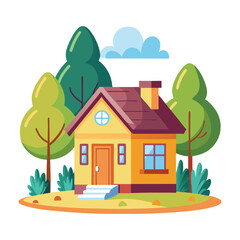 Small Cute House with Trees Vector