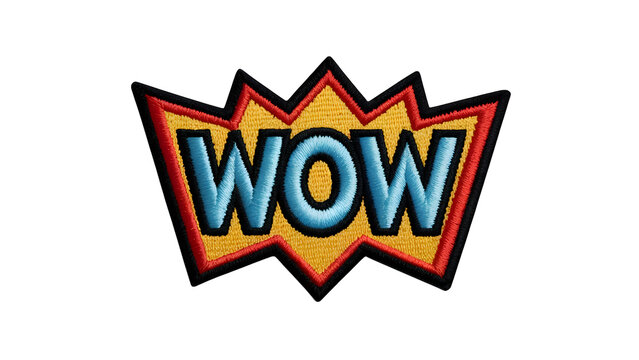 Dynamic WOW patch design perfect for expressing excitement or surprise in style