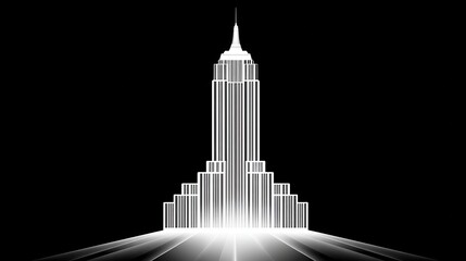 Stylized monochrome illustration of the iconic skyscraper against a black backdrop.