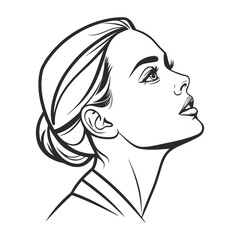 A minimal linear sketch of a woman’s face, defined by clean flowing lines, capturing elegance, grace, and beauty in a modern, abstract artistic style.
