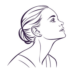 A minimal linear sketch of a woman’s face, defined by clean flowing lines, capturing elegance, grace, and beauty in a modern, abstract artistic style.
