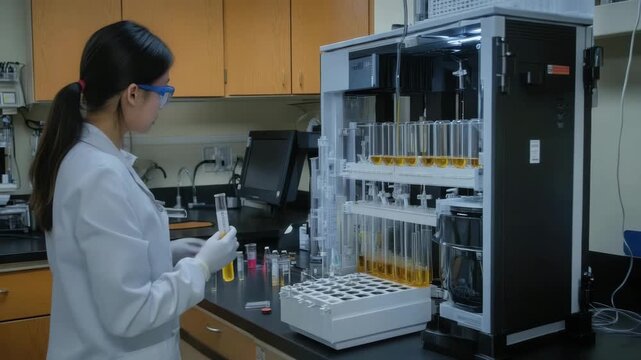 Scientist conducts experiments in laboratory with advanced equipment