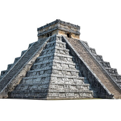 Majestic Chichen Itza: A symmetrical image of the famous El Castillo pyramid at Chichen Itza, showcasing its ancient architecture against a clear sky. Explore the cultural heritage.