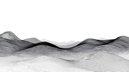 Abstract black and white waves create a serene, flowing landscape.