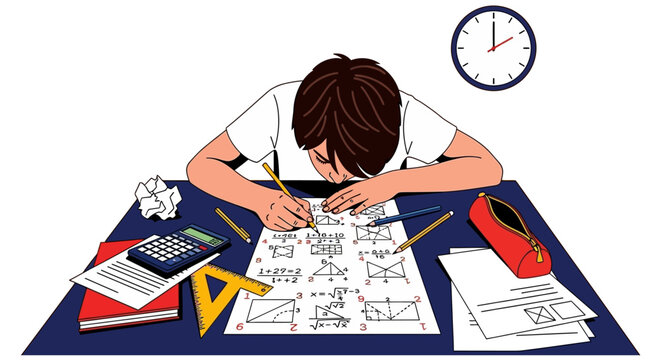 Solving Math Problems Student Working on Homework