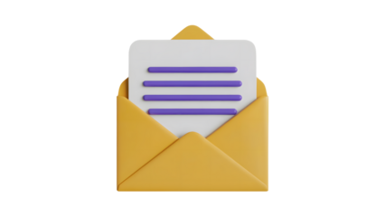 Modern 3D rendering of email with document, ideal for marketing campaigns