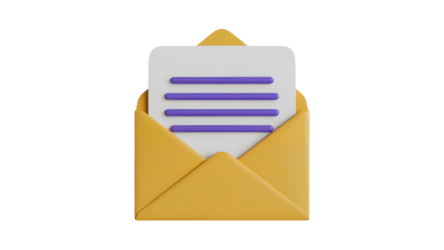 Modern 3D rendering of email with document, ideal for marketing campaigns