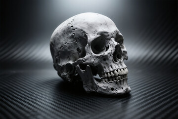 Obraz premium Human Skull on Carbon Fiber Background Dark Science Art