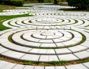 Circular pavement design amid lush greenery, offering an innovative landscape solution that
