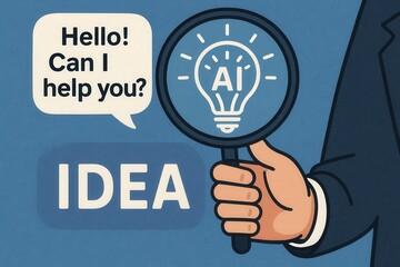 Magnifying glass highlighting an idea for artificial intelligence.