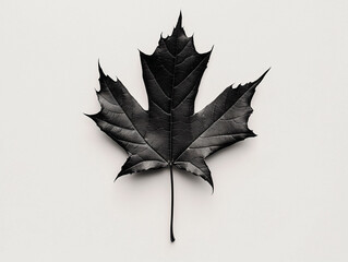 Naklejka premium Black maple leaf on neutral background with detailed texture